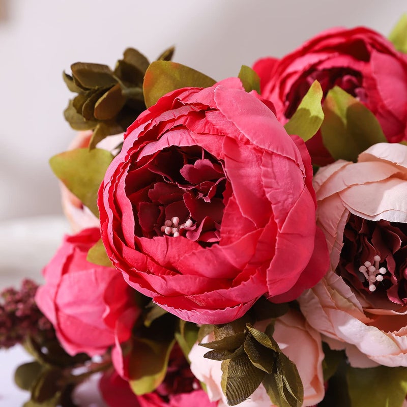 Duovlo Fake Flowers Vintage Artificial Peony Silk Flowers Wedding Home Decoration,Pack of 1 (Dark Pink) - Image 5