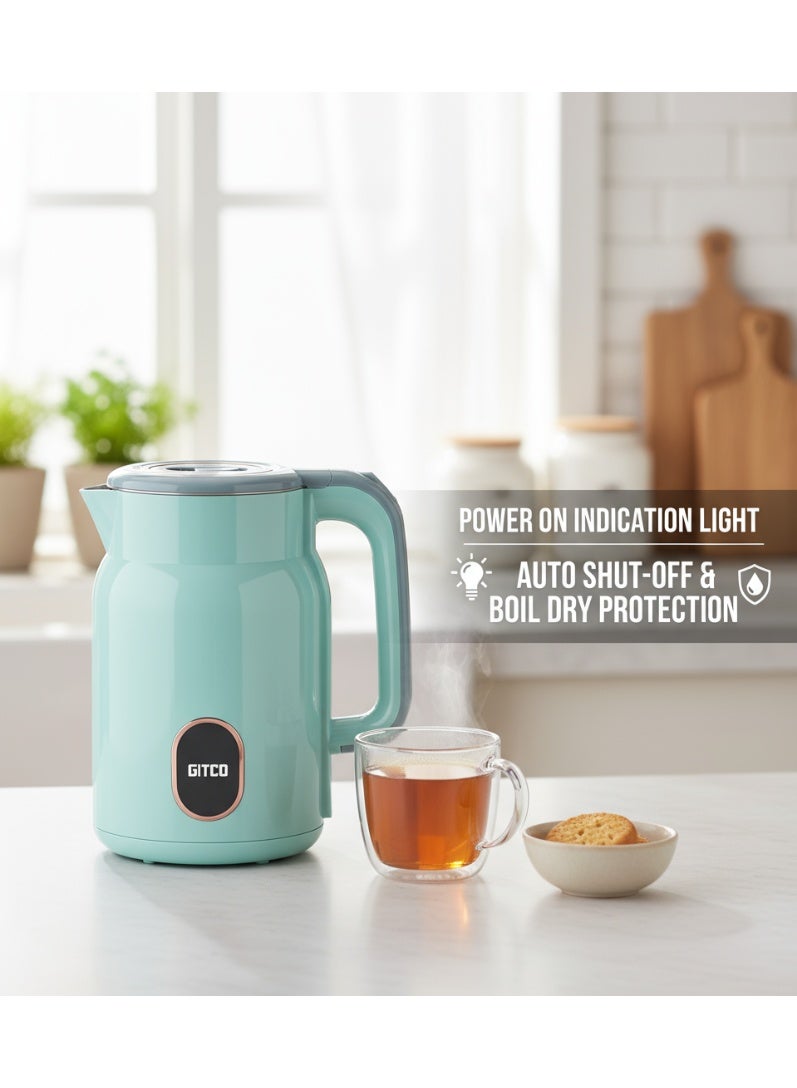 جيتكو غلاية كهربائية بسعة 2 لتر، مصنوعة من مادة PP مزدوجة الجدار، مع إيقاف تلقائي، غليان سريع وحماية من الجفاف، قاعدة دوارة 360°، ضوء LED موديل GK2003 - Image 5
