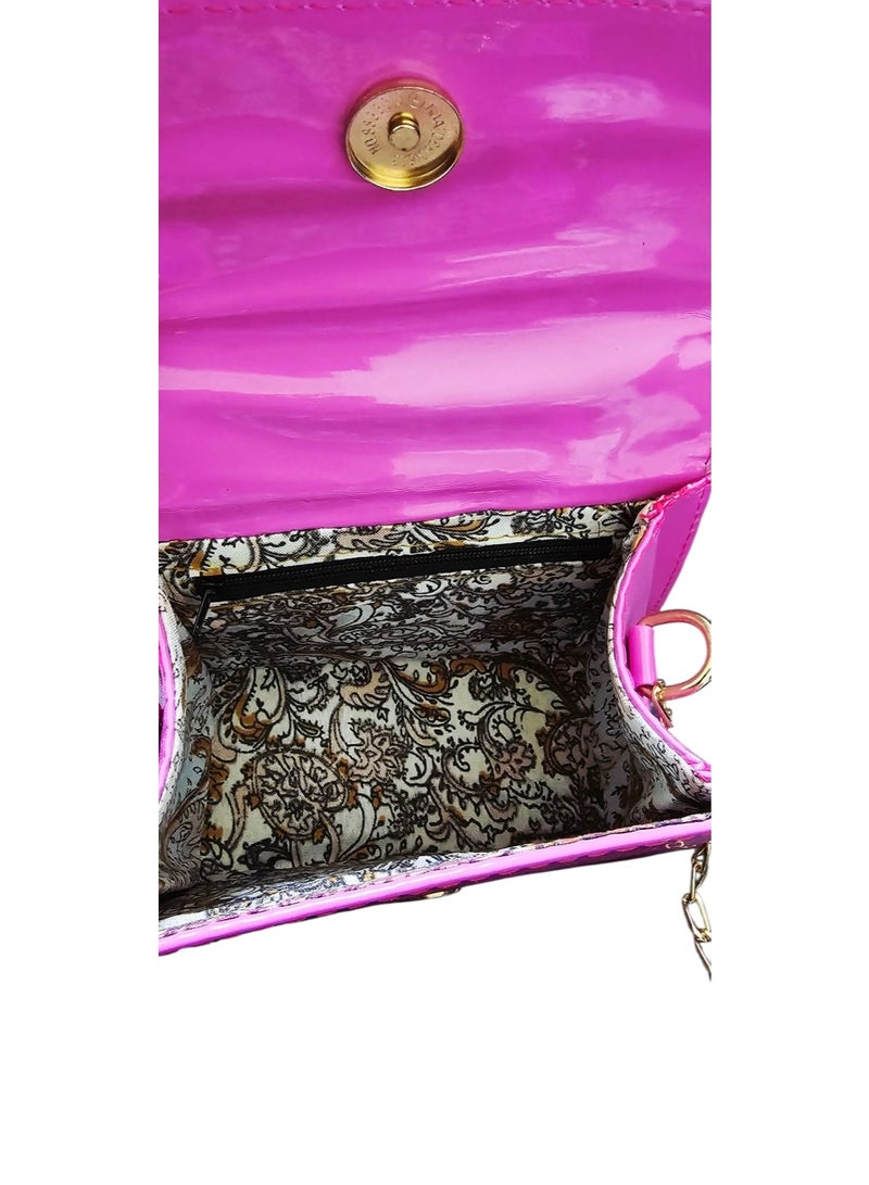 Mini Shiny Leather Bag 12×17 cm with Golden Chain Strap - Image 2