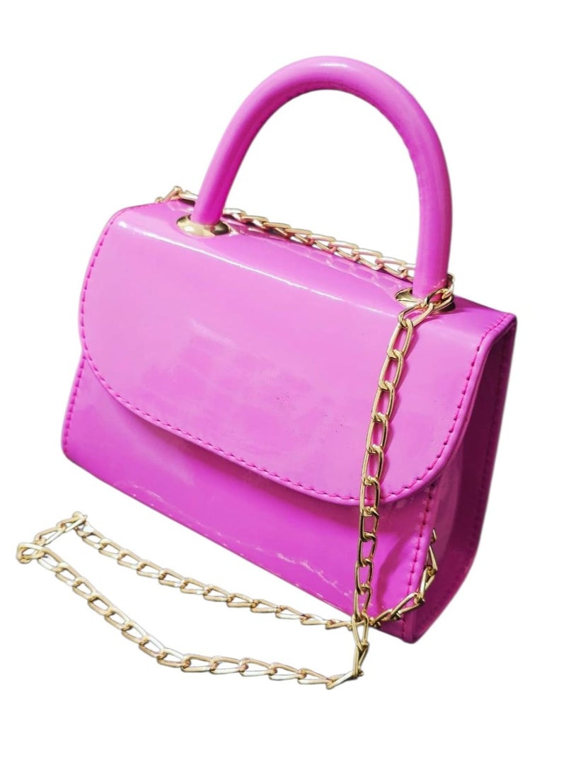 Mini Shiny Leather Bag 12×17 cm with Golden Chain Strap - Image 3