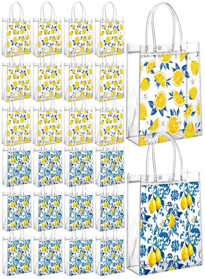 Geyoga 24 Pcs Favors PVC Gift Bags with Handles Reusable Blue Treat Tote Bags 6.3 x 5.9 Inches Lemon Themed Goodie Handbags for Wedding Birthday Baby Shower Bridal Tea Party Supplies - Image 1