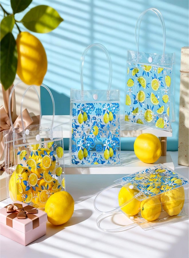 Geyoga 24 Pcs Favors PVC Gift Bags with Handles Reusable Blue Treat Tote Bags 6.3 x 5.9 Inches Lemon Themed Goodie Handbags for Wedding Birthday Baby Shower Bridal Tea Party Supplies - Image 2