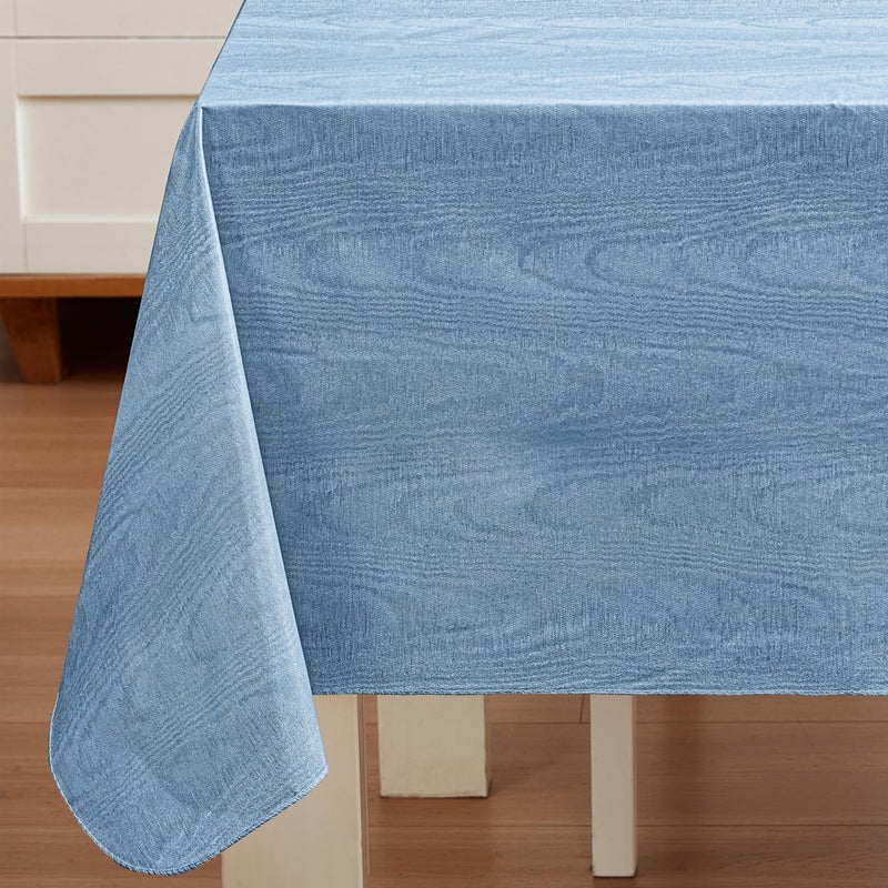 Newbridge Blue Moire Wavy Solid Color Print Heavy Weight Vinyl Flannel Backed Tablecloth IndoorOutdoor Vinyl Tablecloth with Flannel Backing 60 x 84 OblongRectangle