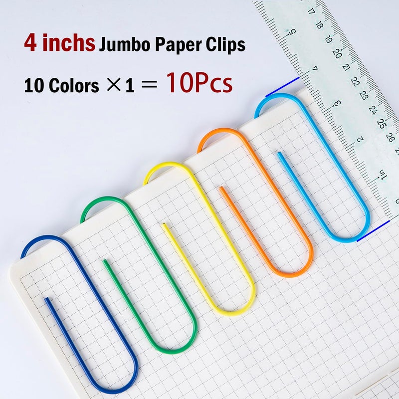 Timenu Jumbo Paper Clips  4 Inches 10 Pcs Large Paper Clip Holder - Vinyl Coated Multicolored Extra Large Mega Paperclips For Office School Document Organizing - Image 2