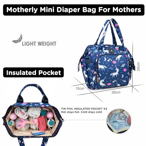 Motherly Mini Diaper Bag for Mothers - Travel Maternity Handbag for Newborn Baby, Water Resistant Baby Bag with Multiple Pockets, Hospital Bag for Moms (Unicorn Blue) - Image 2