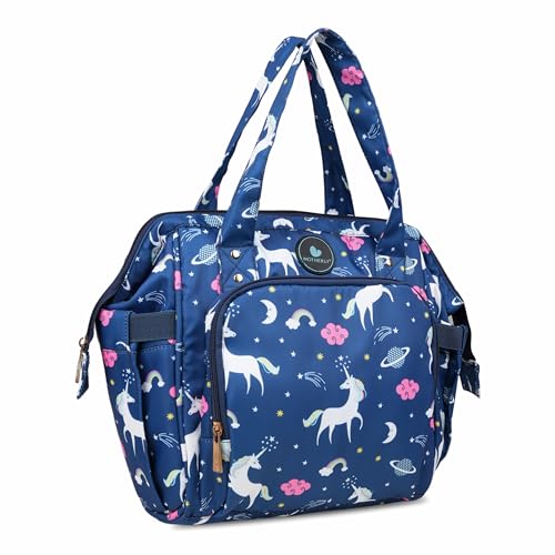 Motherly Mini Diaper Bag for Mothers - Travel Maternity Handbag for Newborn Baby, Water Resistant Baby Bag with Multiple Pockets, Hospital Bag for Moms (Unicorn Blue) - Image 1