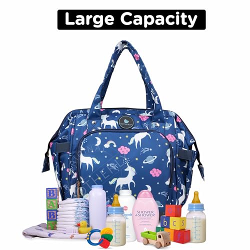 Motherly Mini Diaper Bag for Mothers - Travel Maternity Handbag for Newborn Baby, Water Resistant Baby Bag with Multiple Pockets, Hospital Bag for Moms (Unicorn Blue) - Image 3