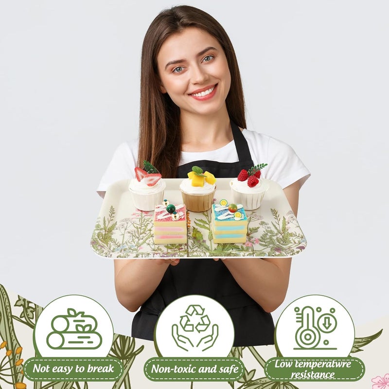 FYSUIMU 3 قطع من صينية التقديم بتصميم الزهور البرية الخضراء، لوح تشاركوتيري من الميلامين، لوح جبن قديم، صينية تقديم وجبات خفيفة لتجهيزات طعام حفلات الربيع المنزلية - Image 4