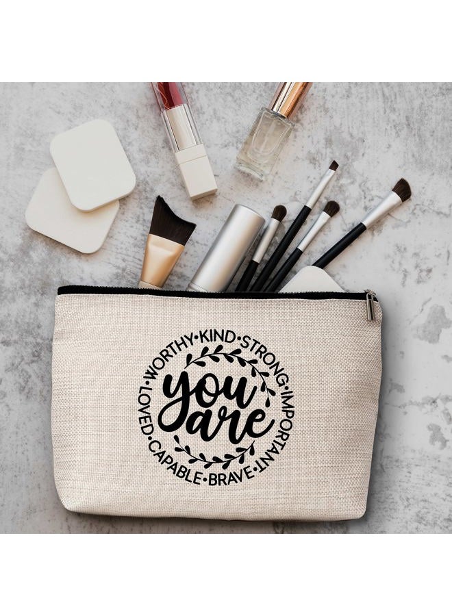 AWSICE Inspirational Makeup Bag You are Brave Strong Loved Gifts for Women Friendship Travel Toiletry Bags for Women Teachers Sister Girls Teens Friend-A06, multicolor - Image 3