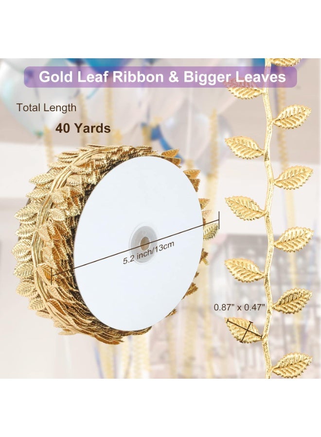 سونسر شريط أوراق بطول 120 قدمًا، أوراق كرمة صناعية، شريط زينة، نباتات الغابة البرية، نباتات خضراء للزفاف، أكاليل الزهور المنزلية، والحرف اليدوية (ذهبي) - Image 3