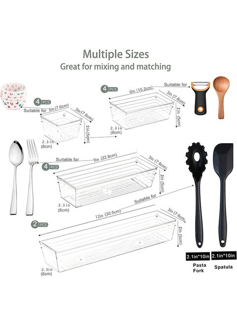 SKY-TOUCH 14pcs Clear Plastic Drawer Organizers Tray for Makeup Storage,4-Size Storage Organizer Divider Trays for Kitchen, Bathroom, Makeup Utensils and Office