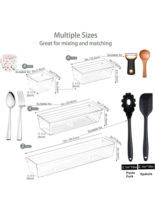 SKY-TOUCH - SKY-TOUCH 14pcs Clear Plastic Drawer Organizers Tray for Makeup Storage,4-Size Storage Organizer Divider Trays for Kitchen, Bathroom, Makeup Utensils and Office - Image 1