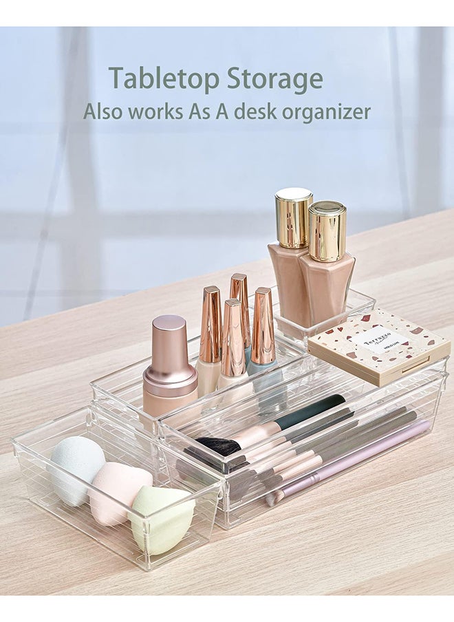 SKY-TOUCH - SKY-TOUCH 14pcs Clear Plastic Drawer Organizers Tray for Makeup Storage,4-Size Storage Organizer Divider Trays for Kitchen, Bathroom, Makeup Utensils and Office - Image 1