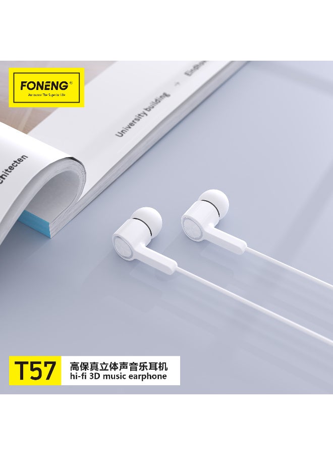 فونينج سماعة فونينج FONENG- t57  - سلكية – صوت احترافي عالي الدقة مع باس عميق – منفذ 3.5mm قياسي – تصميم مريح للأذن وجودة صوت نقية - لون ابيض - Image 2