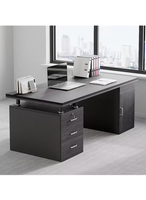 Executive Office Table Large Computer Table Computer Desk with 3 Drawers and 1 Cabinet Student Study Desk Writting Desk for Home Office
