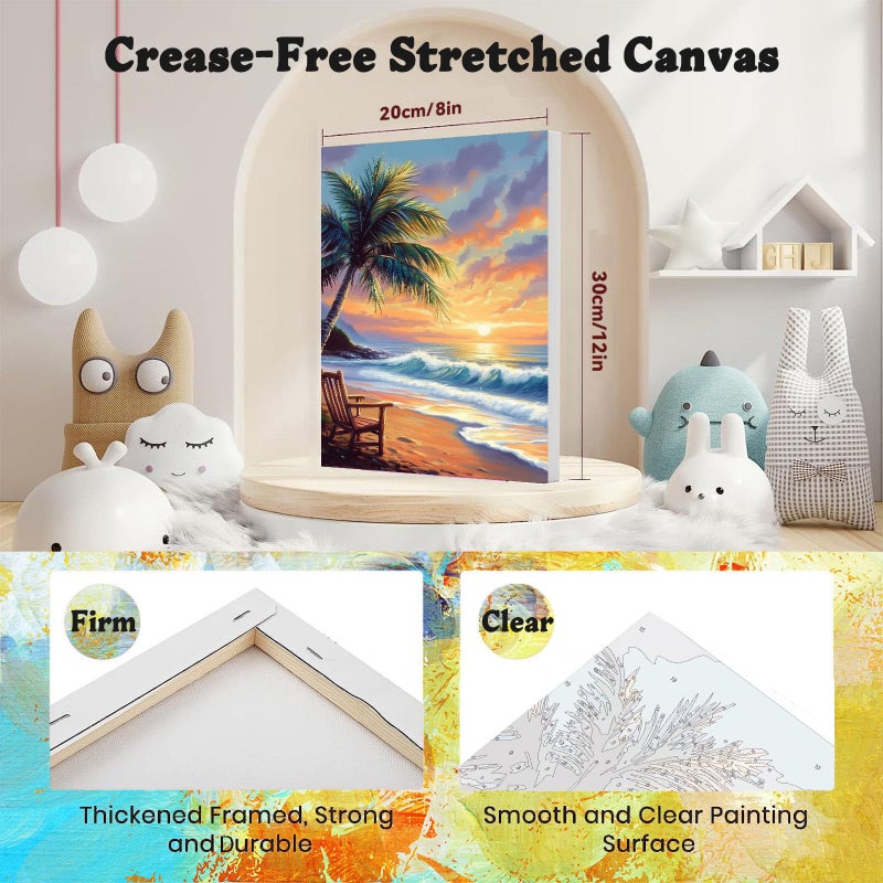 xackcme 4 Pack Paint by Numbers for Adults with Framed Canvas - with Wooden Easel, Beach Paint by Number on Canvas, DIY Sea Turtle Acrylic Oil Painting Kits with Brushes for Home Wall Decor (8x12 inch) - Image 2