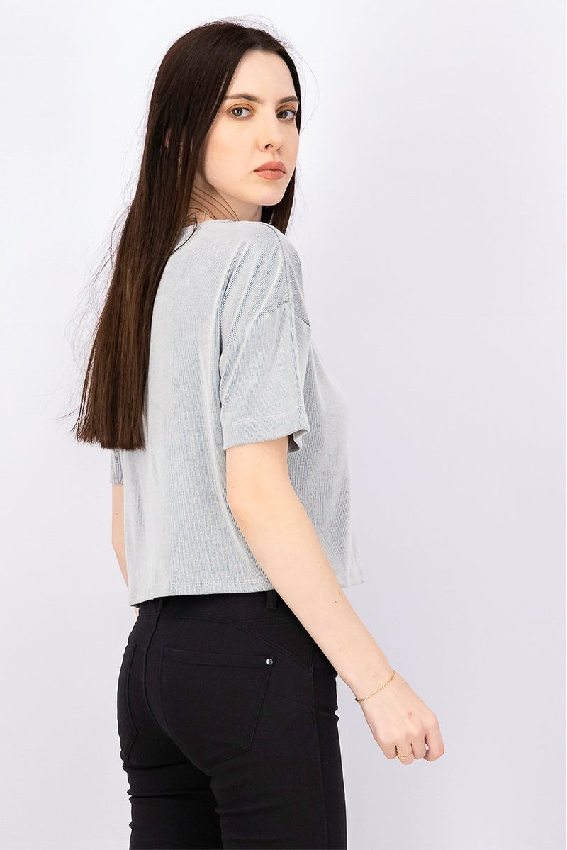 UNDIZ Women Crew Neck Short Sleeve Stripe Top, White and Black - Image 3