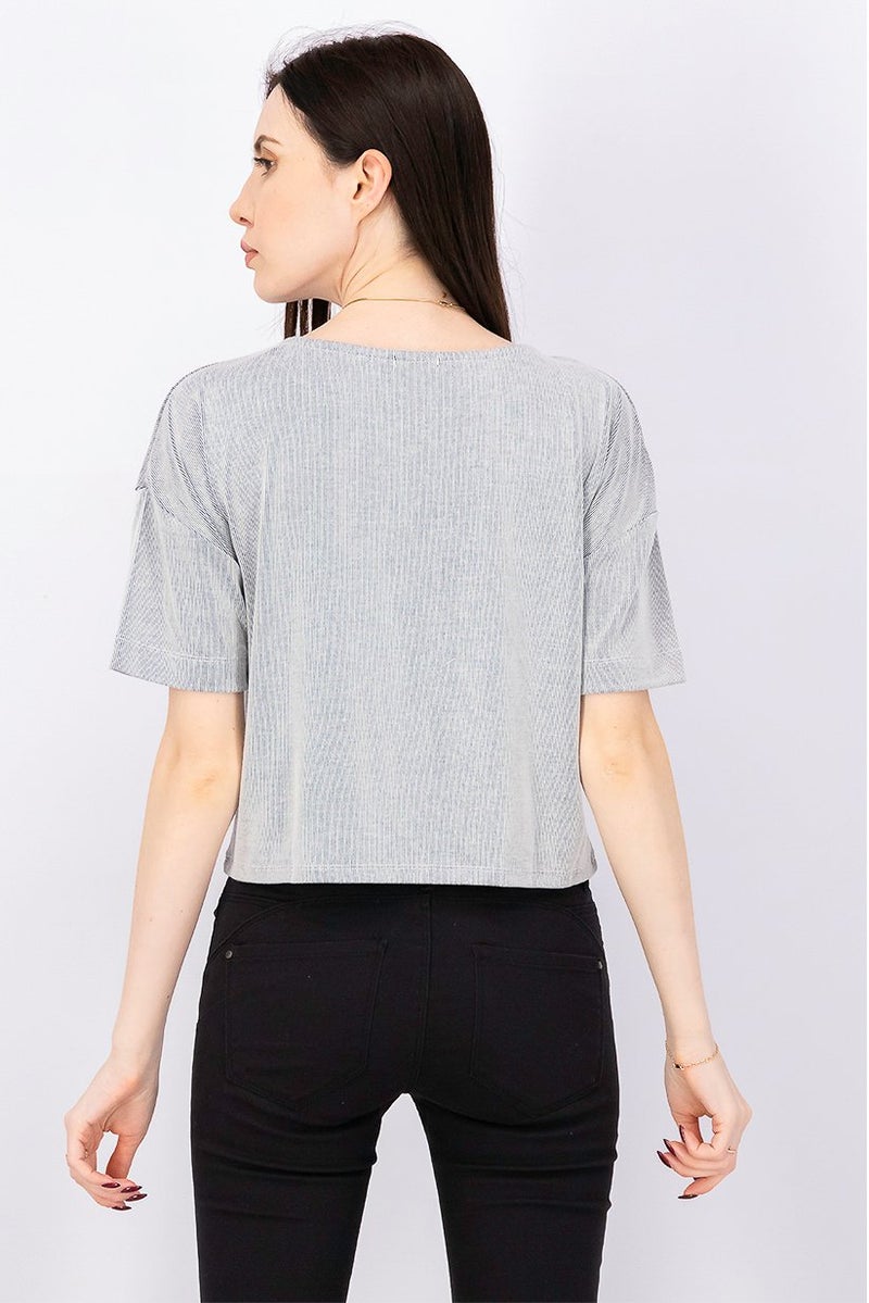 UNDIZ Women Crew Neck Short Sleeve Stripe Top, White and Black - Image 4