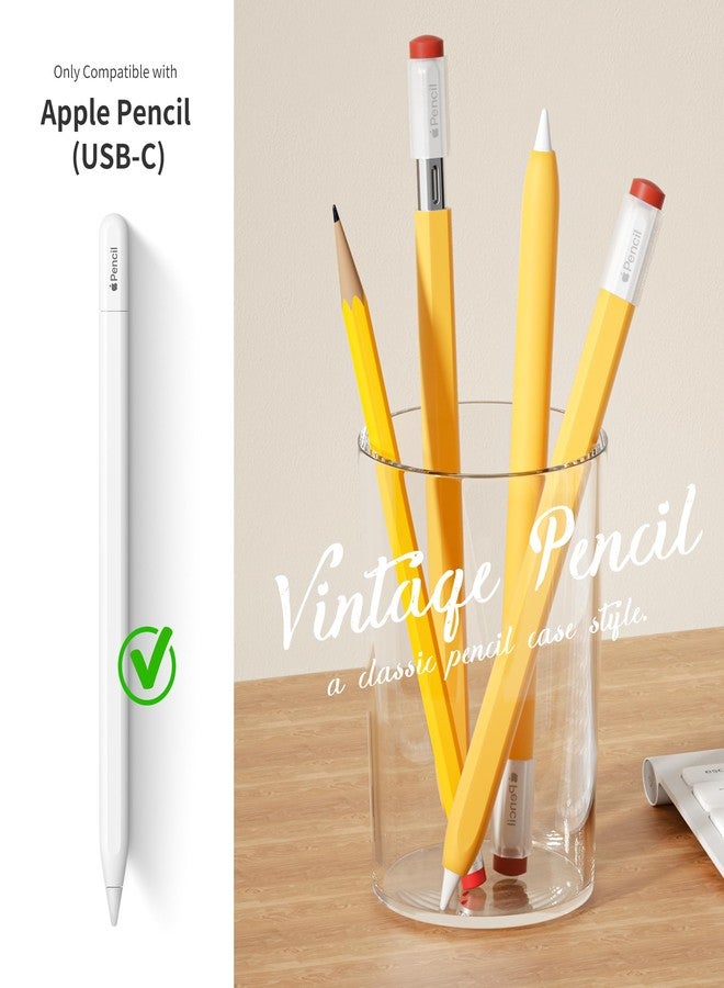 ELETIUO Silicone Case Compatible with Apple Pencil (USB-C),Protective Holder Grip Sleeve with Cap,Anti-Slip Cover Supports Magnetic Compatible with Apple Pencil 3rd Generation,Vintage Yellow - Image 2