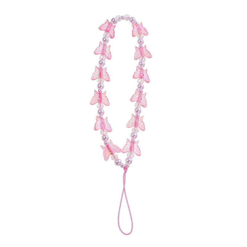 Pink Butterfly Phone Chain Charm With Beads Tassel Resin Cartoon Mobile Case Decor 16X0 8X0 8CM - Image 2