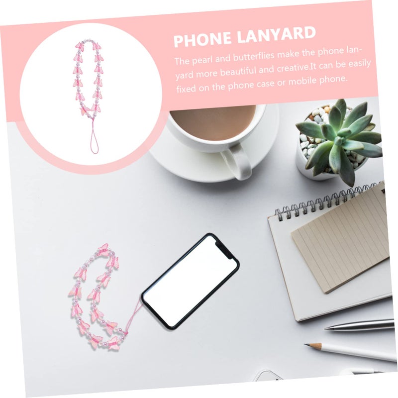 Pink Butterfly Phone Chain Charm With Beads Tassel Resin Cartoon Mobile Case Decor 16X0 8X0 8CM - Image 3