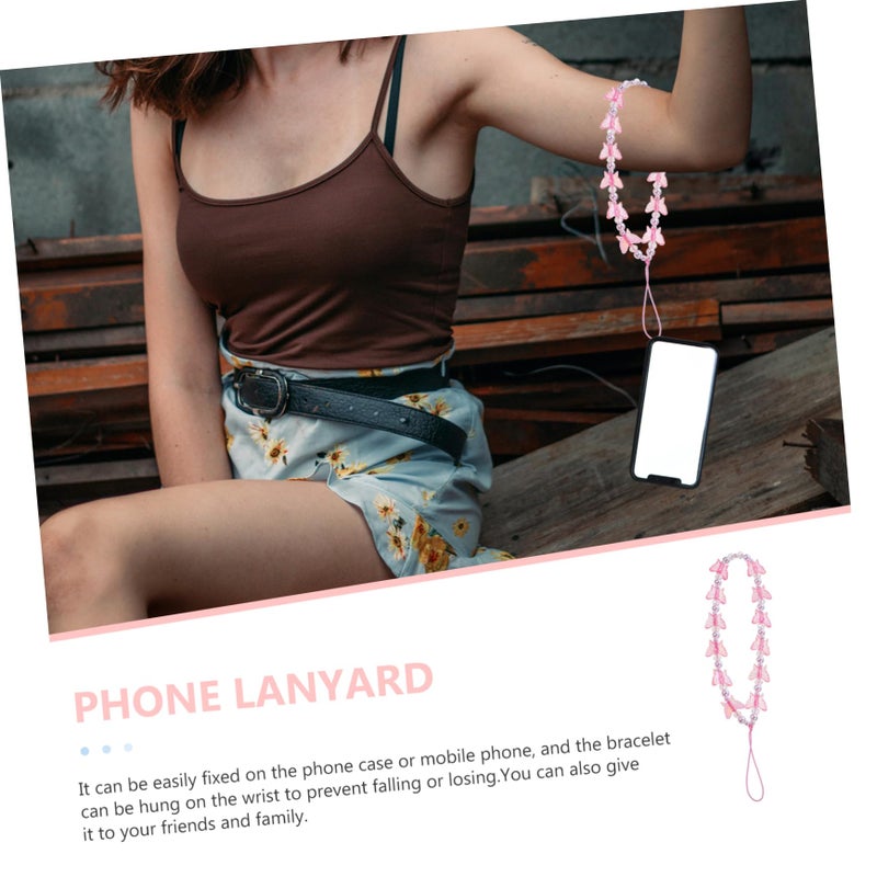 Pink Butterfly Phone Chain Charm With Beads Tassel Resin Cartoon Mobile Case Decor 16X0 8X0 8CM - Image 4