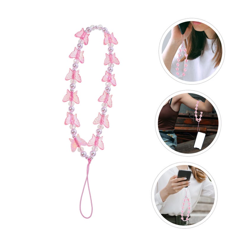 Pink Butterfly Phone Chain Charm With Beads Tassel Resin Cartoon Mobile Case Decor 16X0 8X0 8CM - Image 5