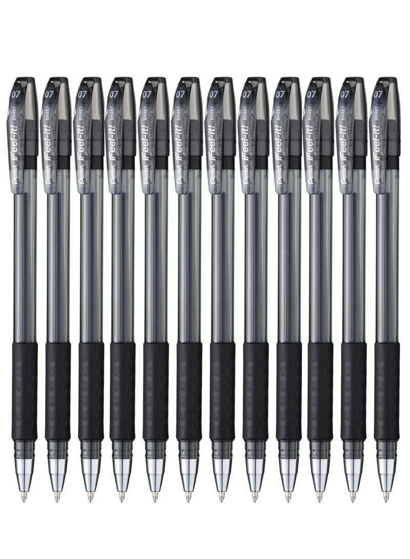 Pentel قلم حبر جاف 12 قطعة Ifeel-It بقطر 0.7 مم وحبر أسود - Image 1