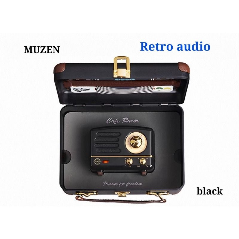 Muzen Little Prince Portable Bluetooth Speaker with FM Radio Wooden Retro Design, Black - Image 1