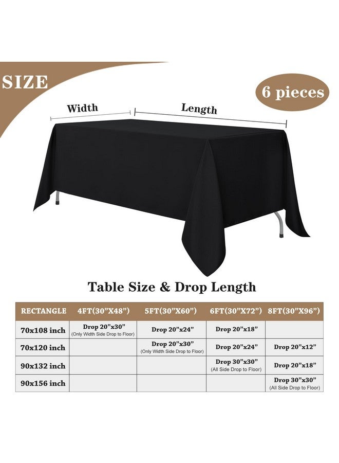 Fitable Black Rectangle Tablecloths for 6 Foot Tables, 6 Pack - 70 x 108 Inches - Stain Resistant and Washable Table Clothes, Polyester Fabric Table Covers for Wedding, Party, Banquet, Buffect - Image 5