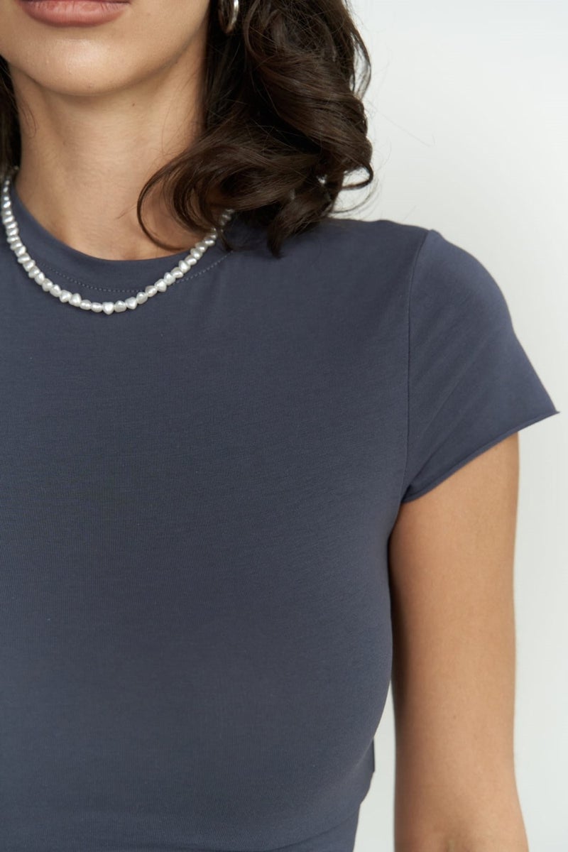 Mai Collection Toppin Anthracite Combed Cotton Crop  - Image 5