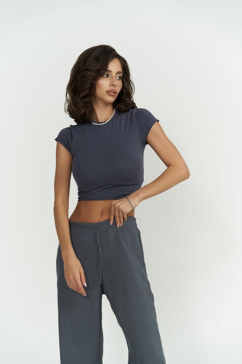 Mai Collection Toppin Anthracite Combed Cotton Crop  - Image 1