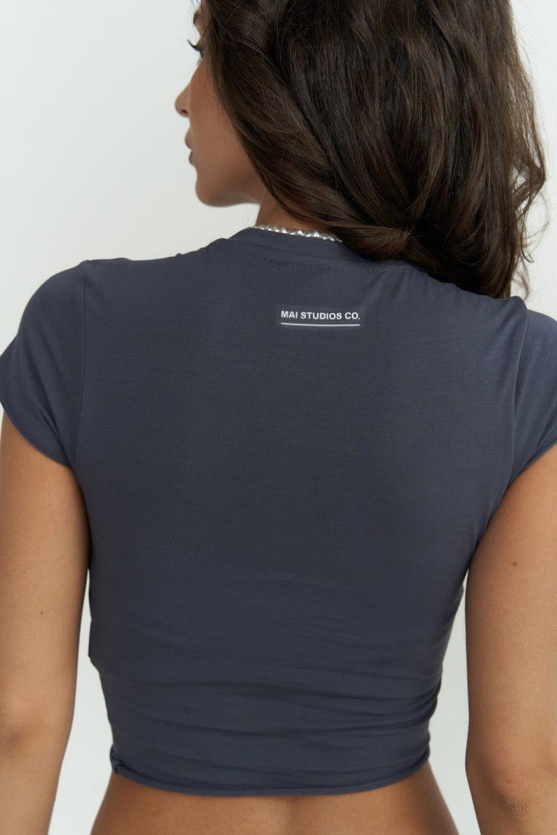 Mai Collection Toppin Anthracite Combed Cotton Crop  - Image 4