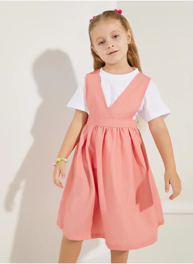 Styli Solid V Neck Pinafore Dress