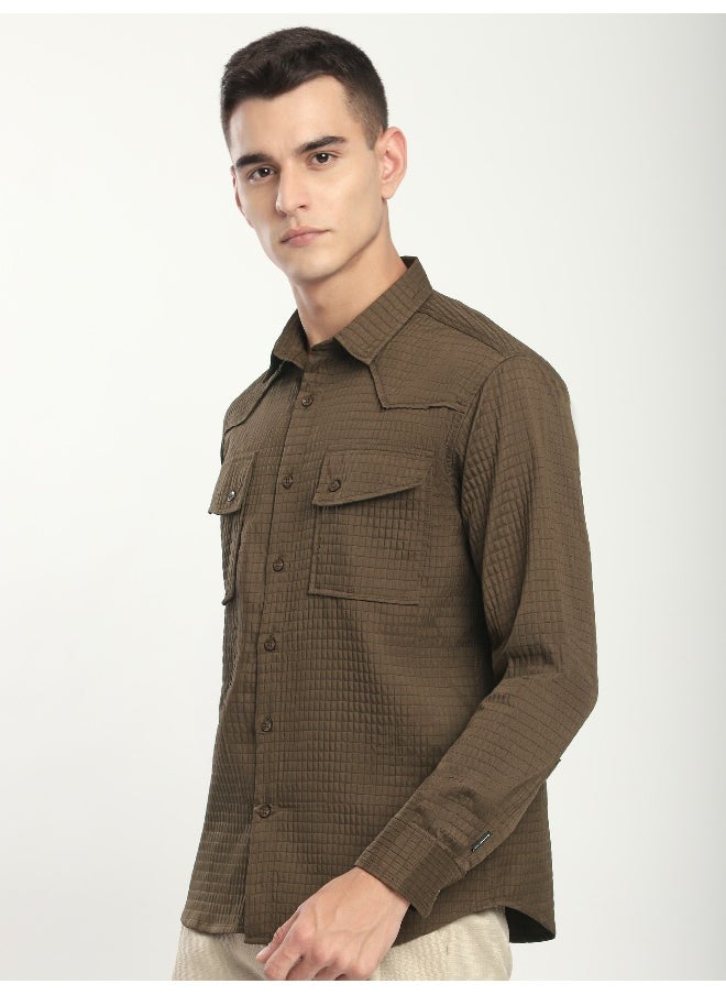 Beyoung Wood Brown Textured Western Shirt  - Image 2