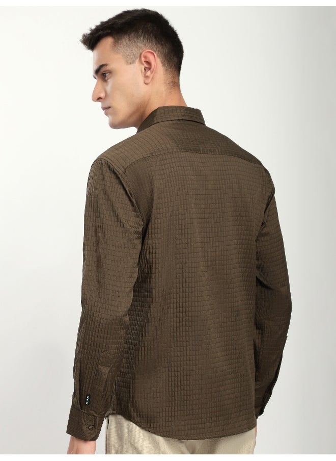 Beyoung Wood Brown Textured Western Shirt  - Image 5