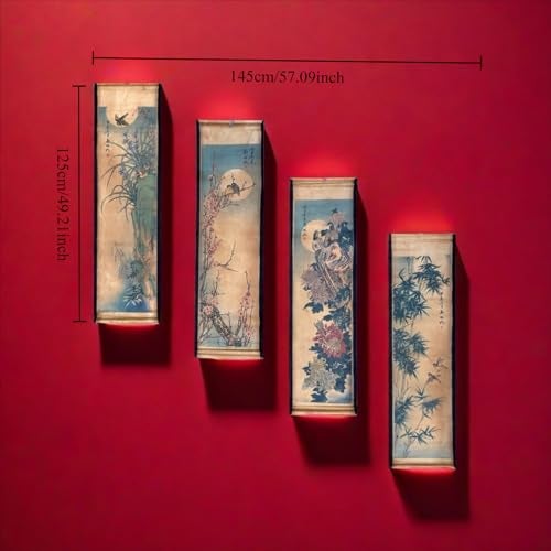 CIFIBIFUN Wall Scroll Hanging Painting Decor, Chinese Traditional Art Set of 4 Vintage Flower Paintings Ancient Painting Replica, Plum Orchid Bamboo Chrysanthemum - Image 4
