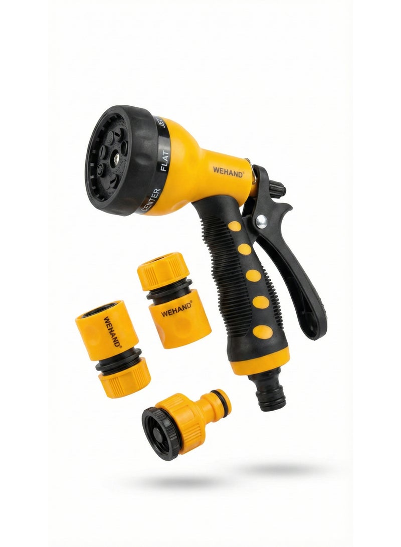 وي هاند مسدس رشاش خرطوم المياه بـ 7 أنماط قابلة للتعديل و4 وصلات – ضغط عالي، تحكم بالإبهام، ووصل سريع للنباتات والسيارات والحيوانات الأليفة - Image 1