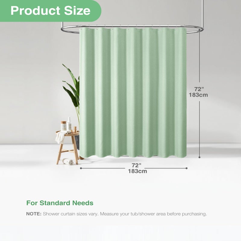 Dynamene Mint Green Fabric Shower Curtain - Waffle Weave Textured Heavy Duty Cloth Shower Curtains for Bathroom, 256GSM Hotel Luxury Weighted Bath Curtain Set with 12 Hooks,72x72, Mint Green - Image 3