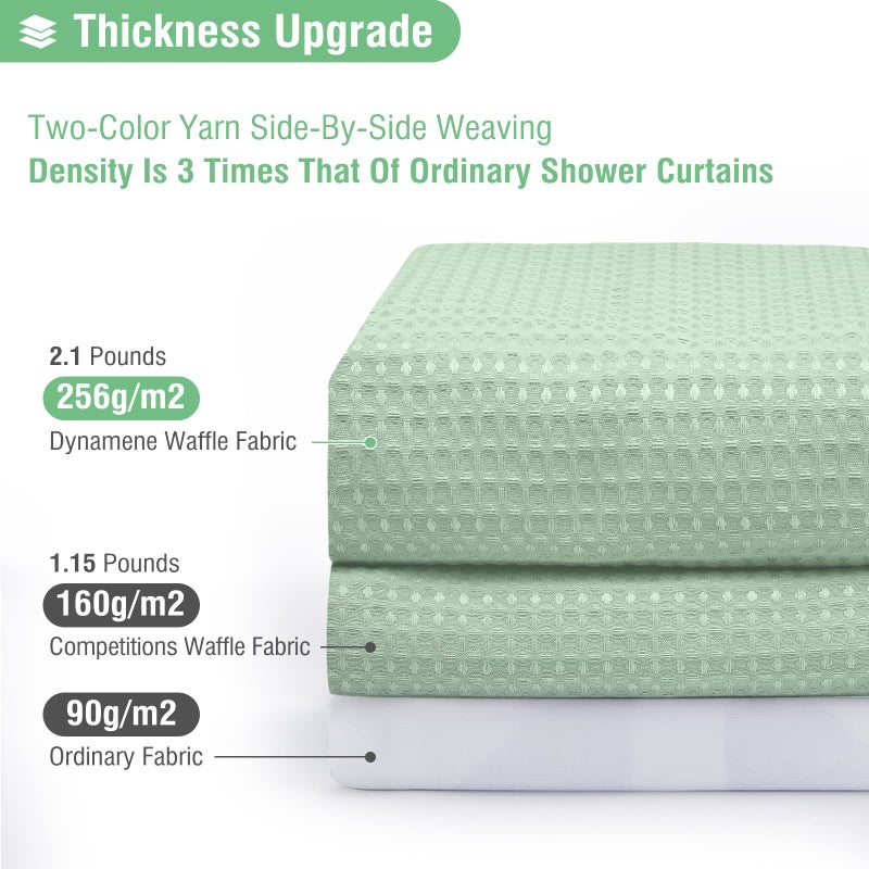 Dynamene Mint Green Fabric Shower Curtain - Waffle Weave Textured Heavy Duty Cloth Shower Curtains for Bathroom, 256GSM Hotel Luxury Weighted Bath Curtain Set with 12 Hooks,72x72, Mint Green - Image 2
