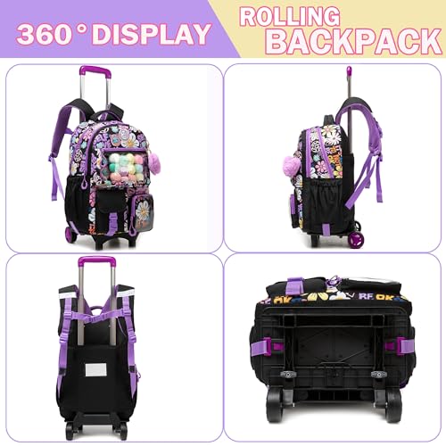 Meetbelify Pink Backpack for Girls Backpacks with Wheels Kids Cute Carry on Backpack with Lunch Box Pencil Case for Elementary Student Teen Girls Luggage Travel Suitcase Girls 8-10 - Image 3