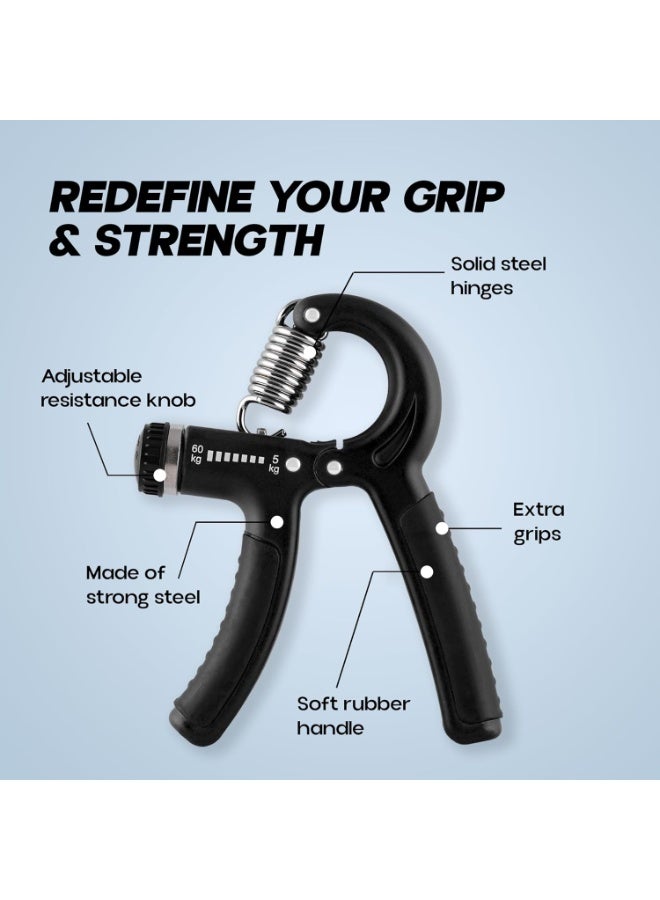 KONEX Adjustable Hand Gripper Strengthener for Men & Women | Hand Exercise Equipment for Home and Gym Workouts (Without Counter, Black) - Image 3