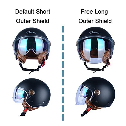 BEON Half 3/4 Face Motorcycle Helmet, DOT Approved, Retro Vintage Style, Dual Visors Men’s and Women’s Motorbike Casco for Moped Cruiser Bobber and Chopper (XL, Matte Black) - Image 4