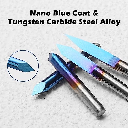 Genmitsu 10 Pcs 1/8'' Shank CNC Router Bits Set, Flat V-bit & Triangular V-bit, 20 /30 /45 /60 /90 Degree 0.1mm Tip, Nano Blue Coat, Engraving Tool for CNC Signmaking Carving Lettering 2D&3D Sculpture - Image 2