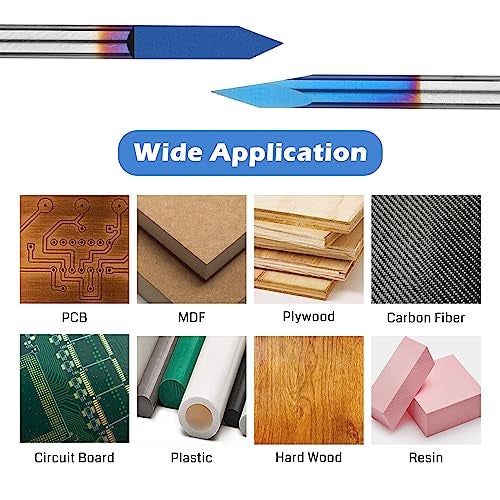 Genmitsu 10 Pcs 1/8'' Shank CNC Router Bits Set, Flat V-bit & Triangular V-bit, 20 /30 /45 /60 /90 Degree 0.1mm Tip, Nano Blue Coat, Engraving Tool for CNC Signmaking Carving Lettering 2D&3D Sculpture - Image 5