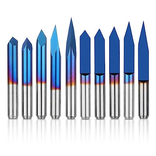 Genmitsu 10 Pcs 1/8'' Shank CNC Router Bits Set, Flat V-bit & Triangular V-bit, 20 /30 /45 /60 /90 Degree 0.1mm Tip, Nano Blue Coat, Engraving Tool for CNC Signmaking Carving Lettering 2D&3D Sculpture - Image 1