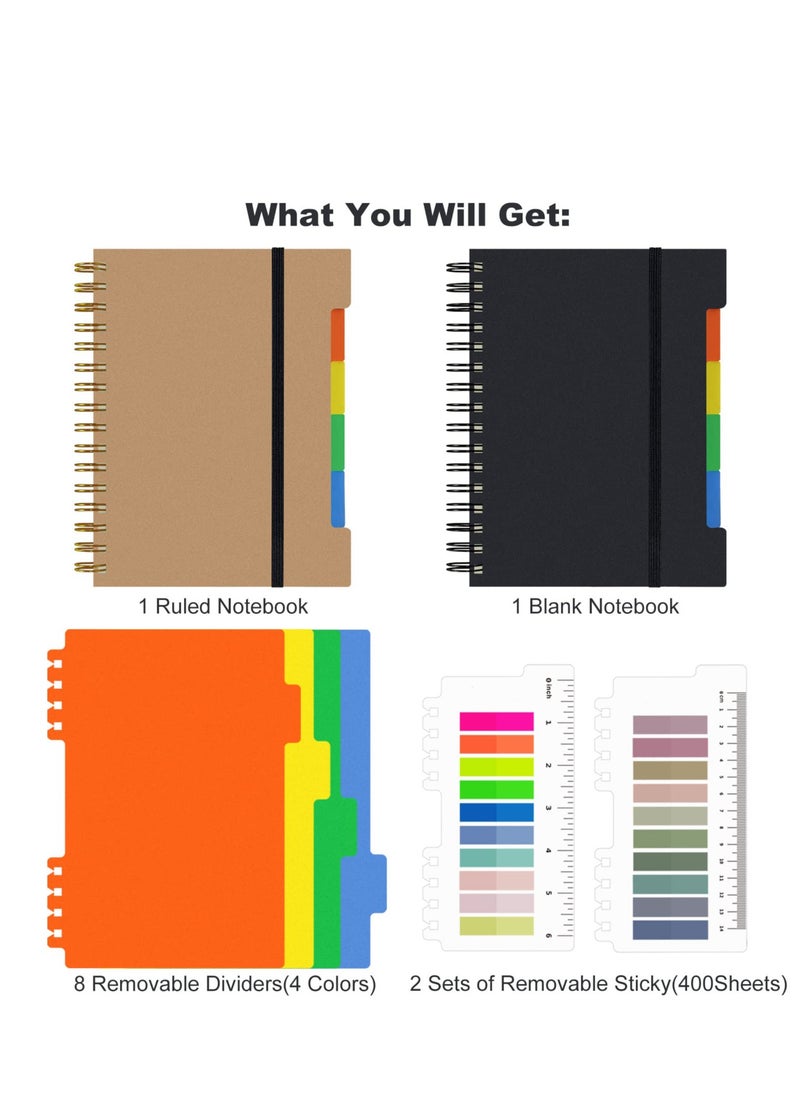 Excefore - Spiral Notebook for Work, 2 Pack A5 Hardcover Notebooks College Ruled with Dividers Tabs Large Bound Journal - Image 1