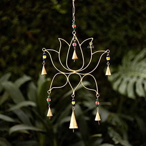 DULI Metal Windchime Wall Hanging, Feng Shui, Wall Art, Wall Decor, PositiveVibes, Rustic Wall Hangings, Wall Art, Diwali Decor, Diwali Decoration, Diwali Gifts (Lotus 20x10 Inches) - Image 1