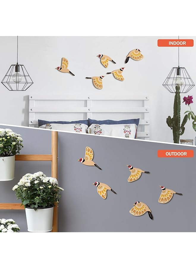 erorex 5 Piece Wooden Bird Wall Art Set – Rustic Flying Birds Home Decor For Living Room Bedroom Office Scandinavian And Folk Art Style Ideal Gift For Bird Lovers Yellow - Image 3