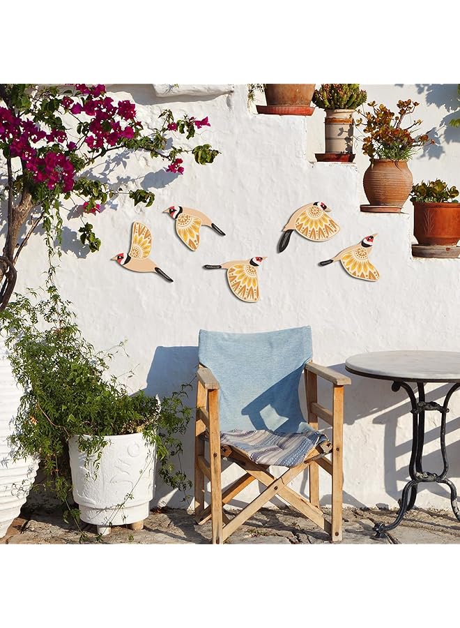 erorex 5 Piece Wooden Bird Wall Art Set – Rustic Flying Birds Home Decor For Living Room Bedroom Office Scandinavian And Folk Art Style Ideal Gift For Bird Lovers Yellow - Image 4